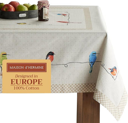 Maison d'Hermine Table Cloth Rectangle Table 100% Cotton 60 x 108 Inches Tablecloth Reusable Decorative for Dining Room, Farmhouse, Home, Party, Festive & Wedding Spring Summer - Birdies on Wire