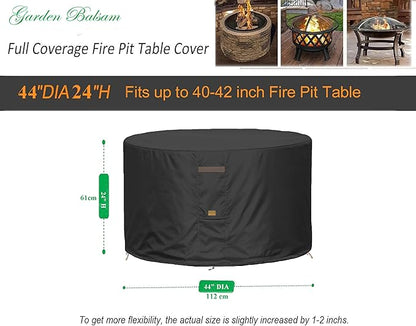 Fire Pit Cover 600D Heavy Duty Waterproof Fabric With PVC Coating Round 44" Dia x 24" H Black Fits 40-42 inch Fire Pit Table Fade Resistant Outdoor Firepit Cover