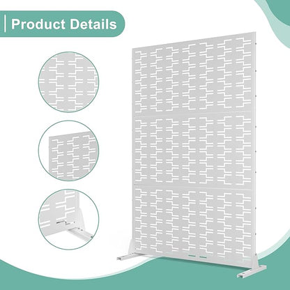Metal Privacy Screen for Outdoor & Indoor Use, Free Standing Privacy Screen for Patio Garden Pool, 72" H x 47" W Decoative Privacy Panels, Weather Resistant, Easy Assembly (White Brick)