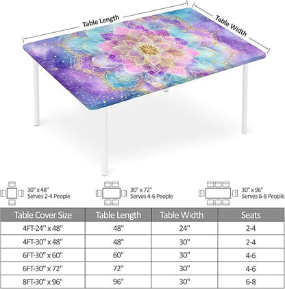 Rectangle Table Cloth Cover Waterproof Elastic Fitted Polyester Fitted Tablecloths for 4 Foot Tables for Indoor,Picnic, Camping, Outdoor （48" x 24"，Datura）