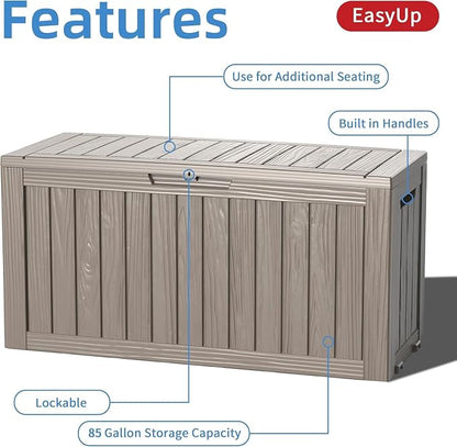 Outdoor Storage Box 100 Gallon Waterproof Resin Deck Boxes Grey | UV-Resistant - Image 3