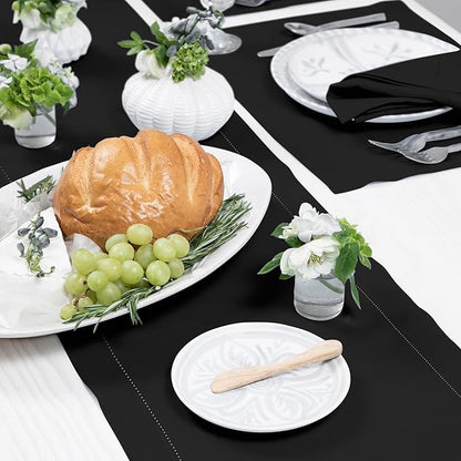 Solino Home Linen Black Table Runner 144 Inches Long - 100% Pure Linen Extra Long Table Runner 14 x 144 Inch for Spring, Easter - Classic Hemstitch