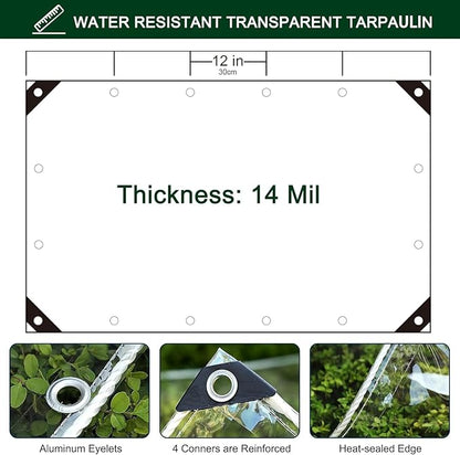 5x7ft Clear Tarp with Grommets, Transparent Heavy Duty Waterproof Tarpaulin Cover with Reinforced Edge,14Mil Thickened Tear Resistant Waterproof PVC Vinyl Tarp for Patio,Camping,Greenhouse Outdoor