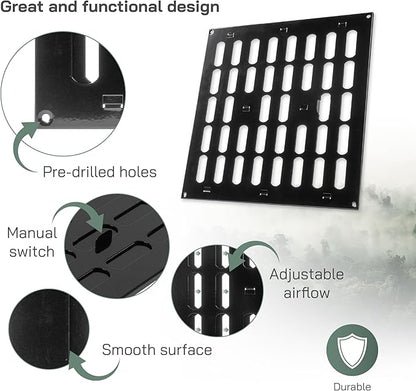 Vent Systems 12" x 12" Inch (Outer Dimensions) Metal Air Vent Grille - Black Adjustable Register Vent Cover - Open/Close Air Supply Intake Wall Vent - Heating/Cooling Ceiling Grille for House, Garage