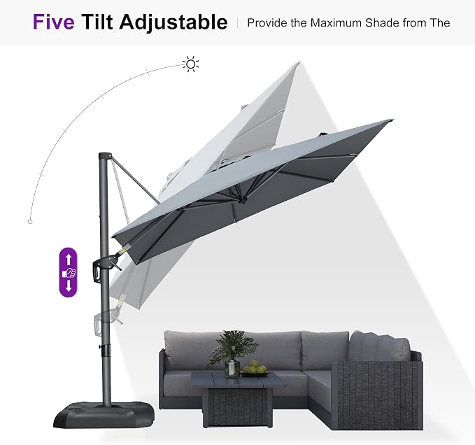PURPLE LEAF Outdoor Umbrella 8' x 8' Square Premium Protection Light Grey | - Image 8