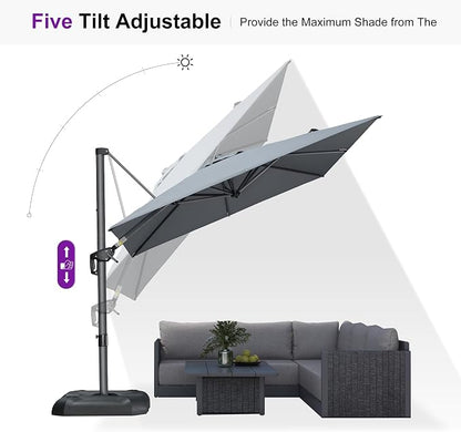PURPLE LEAF Outdoor Umbrella 8' x 8' Square Premium Protection Light Grey | - Image 8