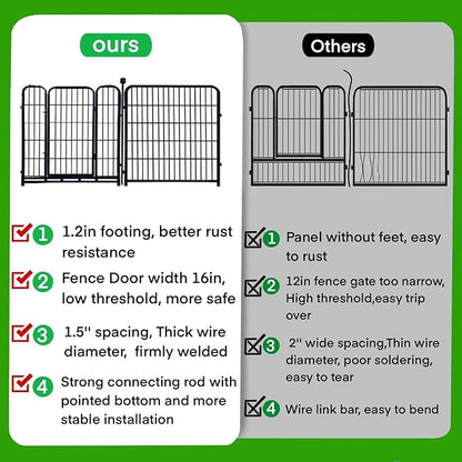 ADAVIN Dog Playpen with Low Threshold Door, 40 inch 4 Panels Total 8.9 Ft(L) Garden Fence, Dog Fence Outdoor for Yard, Black Metal Portable Pet Playpen for Large Medium Small Dogs, Dog Fencing