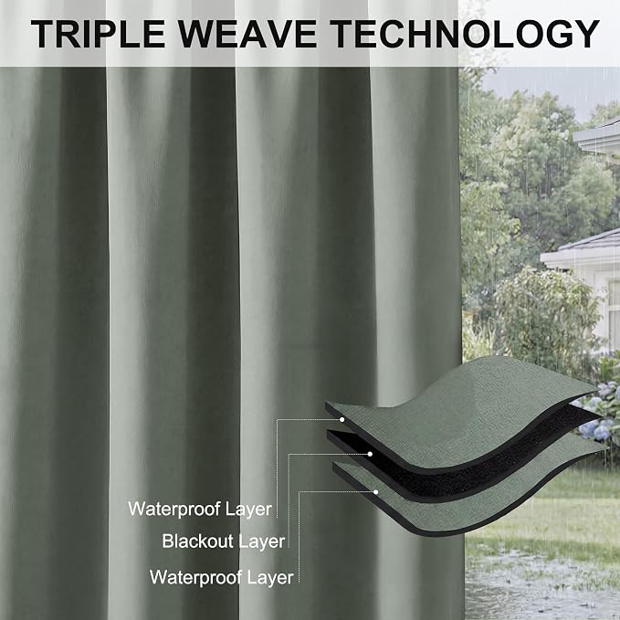 RYB HOME Outdoor Curtains for Patio Waterproof Privacy Thermal Insulated | - Image 6