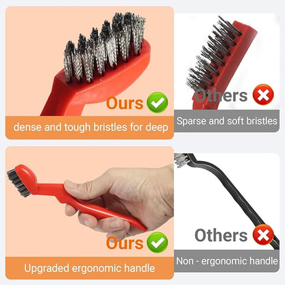 GOLDEN SMILE 3-Pack 7" Stainless Steel Wire Brushes - 40% Denser Than Standard Brushes - for Heavy-Duty Cleaning: Grill Grates, Uncoated Pans, Rust Removal, Deburring & Metal Cleaning