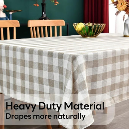Gingham Tablecloth Rectangle Table Cloth Heavy Duty Cotton Checkered Table Cover for Spring Picnic Kitchen Dining(C-Beige, 52x98 inch)