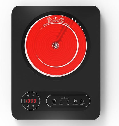 VBGK Single Burner Electric Cooktop,110V 1800W Electric Stove Top with LED Touch Control, 10 Power Levels, 4 hTimer, Safety Lock,Portable single burner cooktop