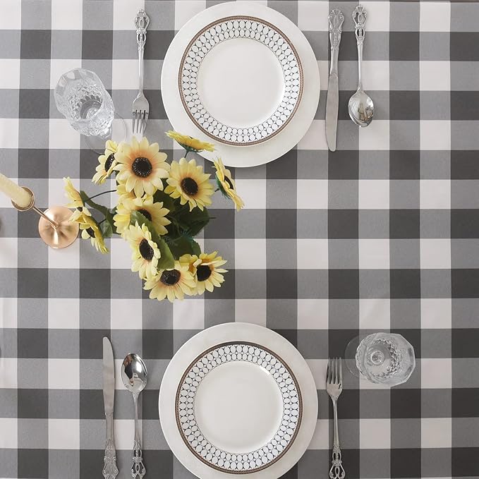 Cupuamon 2 Pack Waterproof Polyester Fabic Rectangle Checkered Tablecloth，60x120 Outdoor Table Cloth，Oil Stain Prevention Table Cloth for Pinics and Parties（Gary and White）