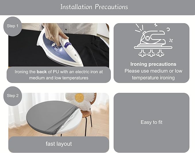 Round Fitted PU Tablecloth with High Elastic Edge 39 Inch Dia Waterproof Oil Proof Table Cloth Anti-Scald Stain-Resistant Wipeable Table Cover for Indoor Outdoor Picnic (Light Grey,39" Dia)