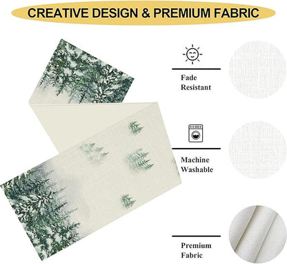 Forest Table Runner, Rustic Farmhouse Mountains Birds Pine Tree Woodland Jungle Cottage Country Coffee Table Center Decor for Home Kitchen Dining Patio Holiday Party Table Decorations, 13"x108" Inch