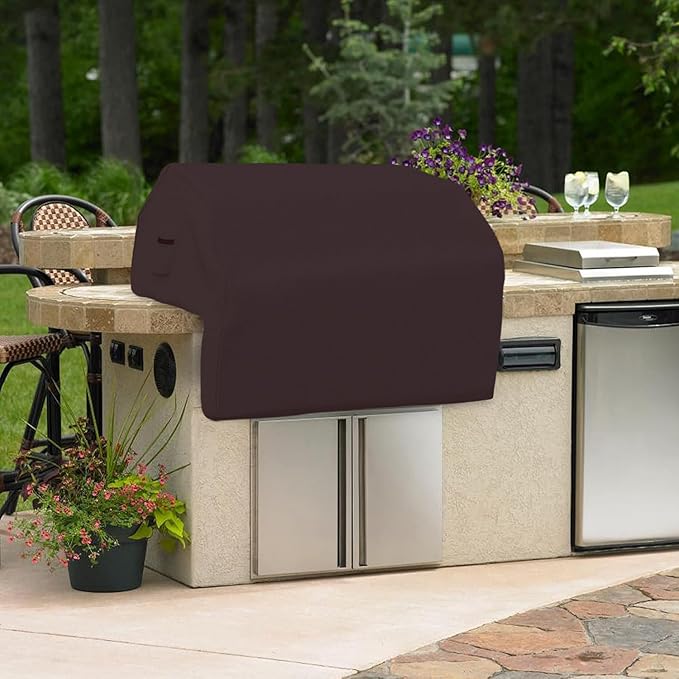 Covers & all Built-in Outdoor Grill Cover, Durable 12 Oz Waterproof Cover Max Material with Air Pocket & Elastic for Snug Fit (48" W x 27" D x 26" H Inches, Coffee)