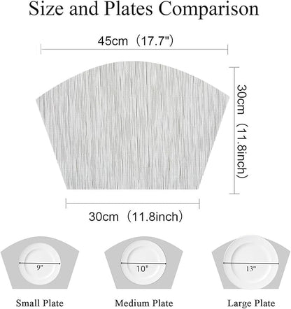 SHACOS Wedge Placemats Set of 8 Woven Vinyl Placemats for Small Round Table Place Mats Wipe Clean Non Slip Table Mats, Gray White