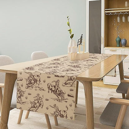 Western Desert Cowboy Table Runner, Seasonal Spring Fall Kitchen Dining Table Decoration for Indoor Outdoor Home Party Dinner 13x36in