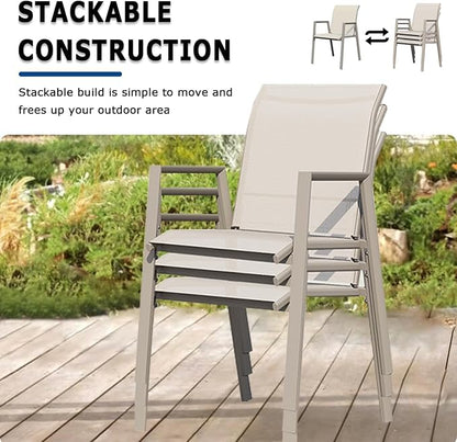 Outdoor Patio Chairs Set of 2, Ivory Beige Stackable Outdoor Chairs, - Image 3