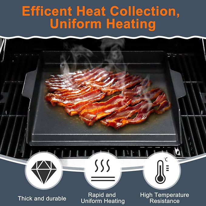 Criditpid Universal Large Cast Iron Cooking Griddle with Extra High Sidewalls for Gas Grills, Charcoal, 20 Inch Blackstone Griddle Pan Griddle Flat Top Grill Plate for 4 Burner Range Oven, 23" x 16"