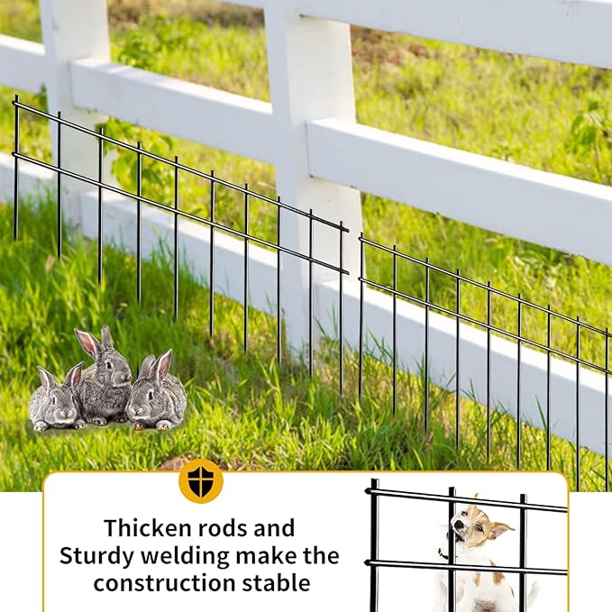 Adavin Animal Barrier Fence, 45 Pack 20 in(L) X10 in(H) No Dig Fencing for Dog Rabbits, Rustproof Metal Garden Border Fence, Ground Stakes Fences for Outdoor, Yard, Patio. Total 75 Ft, Black