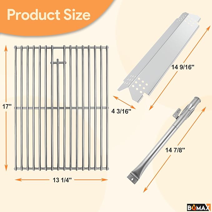 BQMAX Grill Parts for Nexgrill 5 Burner Gas Grill 720-0888 720-0888A 720-0888N, Cooking Grate, Heat Plates Shield and Burner for Nexgrill 5 Burner Replacement Parts for 720-0888 Nexgrill Parts