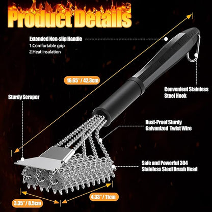 HOUSE AGAIN Grill Brush and Scraper Bristle Free, 304 Stainless Steel Brush Head Non Metal Bristles, Safe Steam Outdoor Grill Cleaning BBQ Grill Accessories for Smoker/Porcelain/Weber Gas/Charcoal