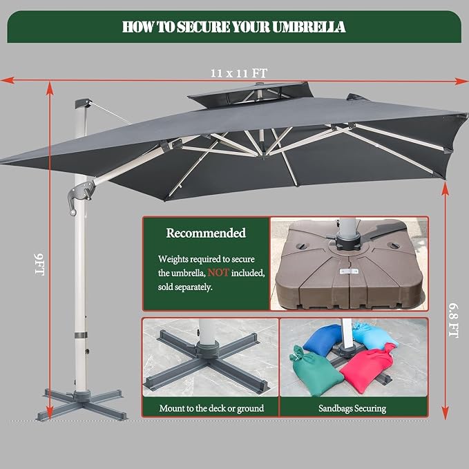 Cantilever Patio Umbrella with Cross Base and Cover Included - Image 5