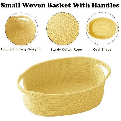 Gift Basket with Gift Bag and Ribbons,Small Rope Woven Shelf Storage,Baskets for Gifts Empty,Birthday,Baby Shower,Decorative Organizer Box with Handles(Yellow)
