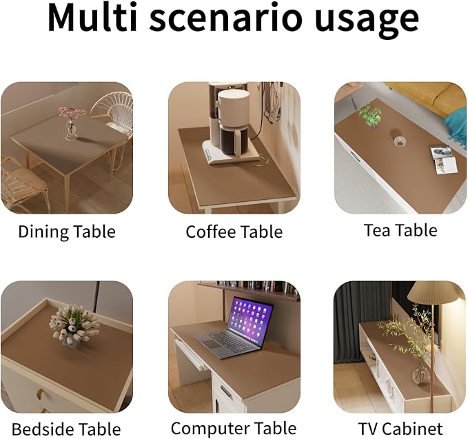 Leather Table Cover,1.8mm Thick,35.4x70.9 Inch Table Protector,Table Protector for Dining Room Table,Table Protectors for Rectangle Tables(Mud Color+Champagne Gold,35.4x70.9)