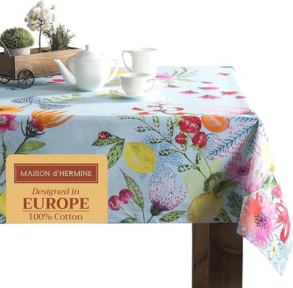 Maison d' Hermine Table Cloth Rectangle Table 100% Cotton 70 x 120 Inches Tablecloth Reusable for Dining Room, Farmhouse, Home, Party, Festive & Wedding Spring Summer - Jardin D'Ete - Mint