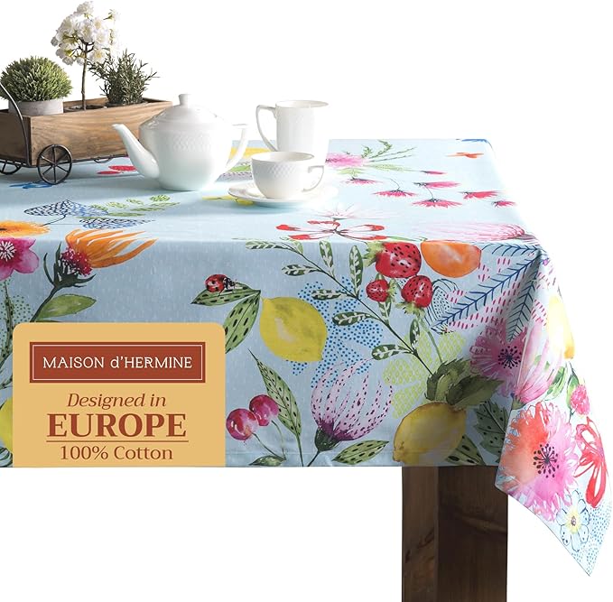 Maison d' Hermine Table Cloth Square Table 100% Cotton 60 x 60 Inches Tablecloth Reusable Decorative for Dining Room, Farmhouse, Home, Party, Festive & Wedding Spring Summer - Jardin D'Ete - Mint