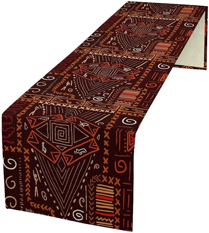 African Table Runner, African Aboriginal Ethnic Tribal Table Runner for Dining Kitchen Farmhouse Party Coffee Home 13x60in
