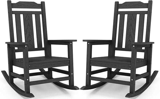 SERWALL HDPE Oversized Outdoor Rocking Chairs Set of 2, Patio Rocker, All by SERWALL