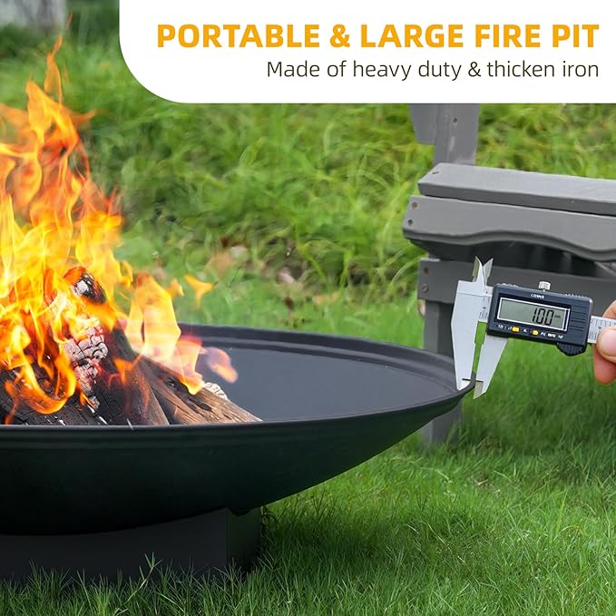 32 Inch Fire Pit for Outside, Outdoor Wood Burning Fire Pit Table with Grill & Cover Lid, Large Portable Firepit for Backyard Patio Camping