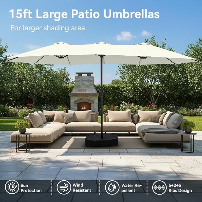 PHI VILLA 15ft Large Outdoor Patio Umbrella - Image 7