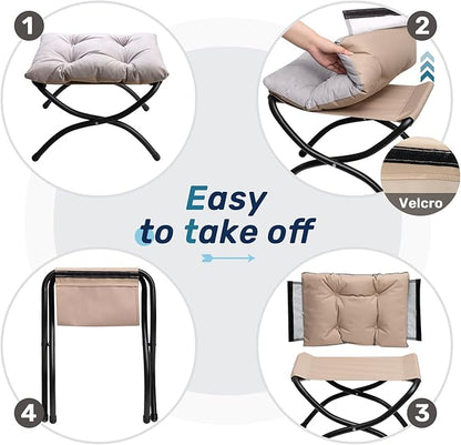 HollyHOME 15"(H) Folding Footrest Stool, Upholstered Small Foldable Ottoman, Accent Padded Sofa Foot Stool for Lazy Chair, Metal Frame Portable Foot Rest Ottoman for Home, Living Room, Bedroom, Grey