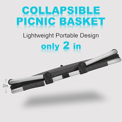 Picnic Basket, SIYUAN Collapsible Market Basket Insulted Cooler with Handles 27L Large Farmers Grocery Basket with Lid Portable Tote Bag, Black