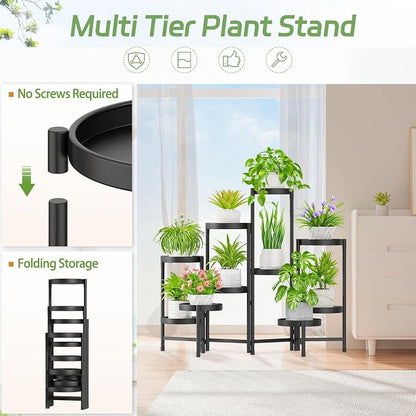 iDavosic.ly Plant Stand Indoor Outdoor, 10 Tier Metal Corner Shelf, Folding - Image 4