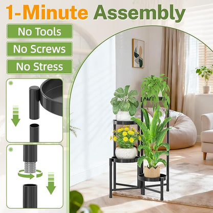 iDavosic.ly Plant Stand Indoor Outdoor, 4 Tier Metal Corner Shelf, Folding - Image 2