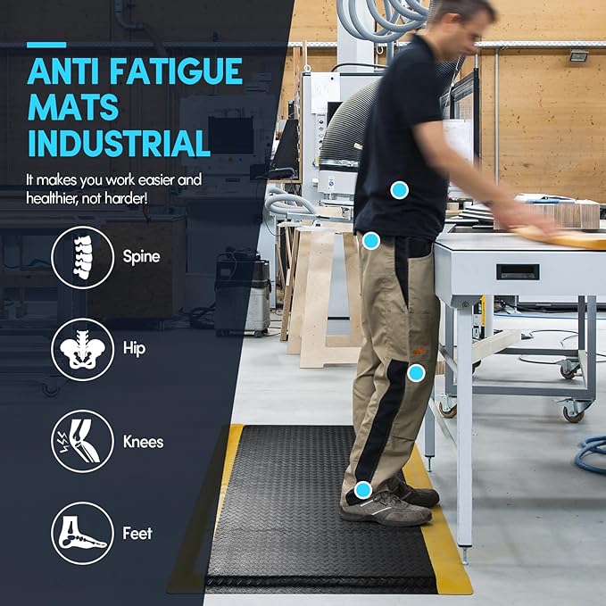 3 x 6 FT Anti Fatigue Mats Industrial 15/16 Inch Thick Soft Sponge Ergonomic Mat Durable Heavy Duty Diamond Plate for Standing Non Slip Industrial Grade Floor Mat for Leg & Back Pain