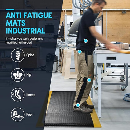3 x 5 FT Anti Fatigue Mats Industrial 15/16 Inch Thick Soft Sponge Ergonomic Mat Durable Heavy Duty Diamond Plate Work Mat for Standing Non Slip Industrial Grade Floor Mat for Leg & Back Pain