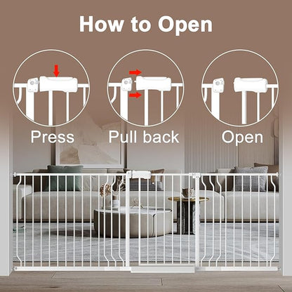 WAOWAO Baby Gate 85.83-95.25" Extra Wide Pressure Mounted Walk Through Swing Auto Close Safety White Metal Toddler Kids Child Dog Pet Puppy for Stairs,Doorways,Kitchen