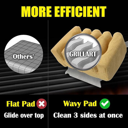 GRILLART Grill Brush Bristle Free, Replaceable BBQ Cleaning Pad (No Handle), Safe Replacement Cleaning Pad/Head for Cast Iron/Stainless Steel Grates - Deep-Reach (Black)