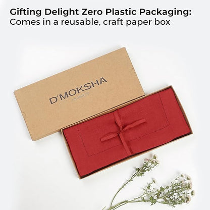 D'Moksha Homes Linen Bright Red Table Runner 36 Inches - 100% Pure Linen Small Table Runner 14 x 36 Inch Ideal for Dresser, Coffee Tables, Valentines, Spring, Easter - Classic Hemstitch