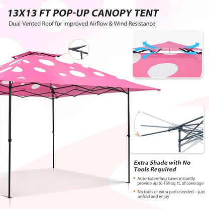 EAGLE PEAK 13x13 Pop Up Canopy Tent, Auto Extended Eaves, Heavy Duty Outdoor - Image 4