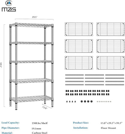 M MZG 1250 lbs 5 Tier Shelf Metal Storage Shelves Shelving Wire Rack Heavy Duty - Image 3