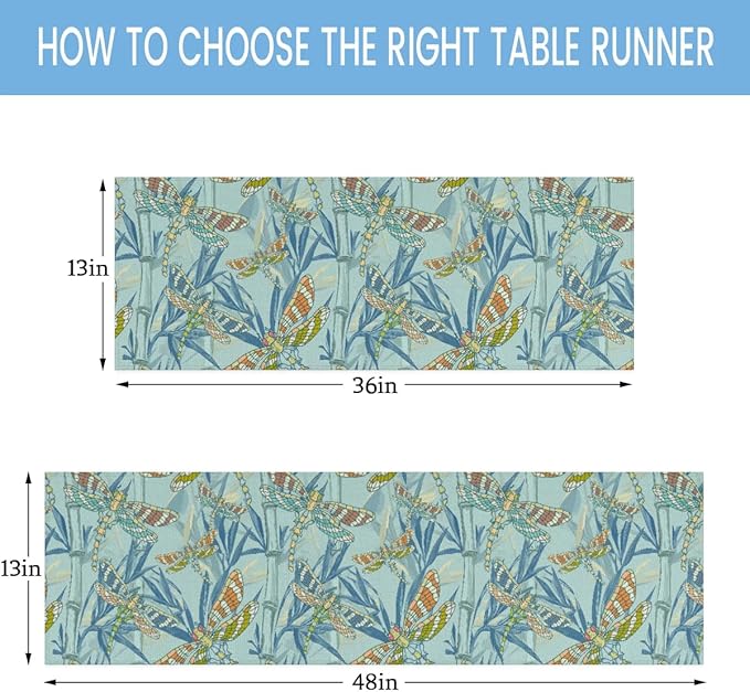 Watercolour Dragonflies Table Runner Kitchen Dining Table Runner 13*48in Table Center Decor for Indoor Outdoor Home Holiday Party