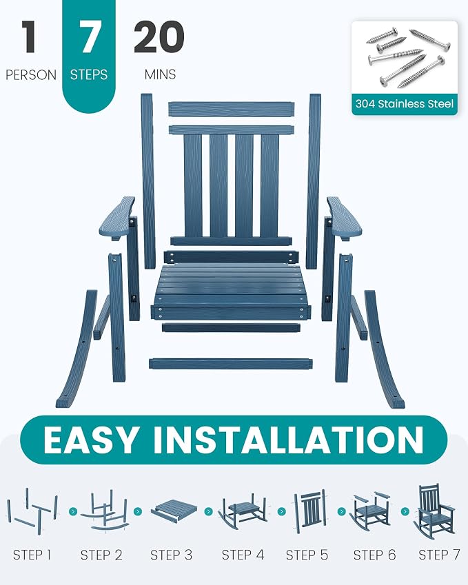 SERWALL Outdoor Rocking Chair Set of 4, HDPE Rocker - Image 7