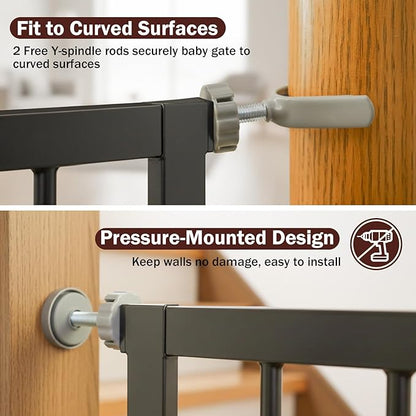 29.7-46" Extra Wide Baby Gate for Stairs, Pressure Mounted Dog Gate Indoor for Doorways, Auto Close Pet Gate with Walk Thru Door, Double Lock Child Safety Gate for Kids and Pet, No-Trip Design