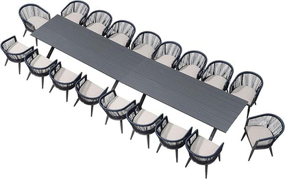 PURPLE LEAF Patio Dining Set for 18 All-Weather Wicker Aluminium 20 Piece Outdoor Table and Chairs Set Included Cushions for Backyard Indoor Decor Kitchen Modern Outdoor Furniture Set Gray and Navy